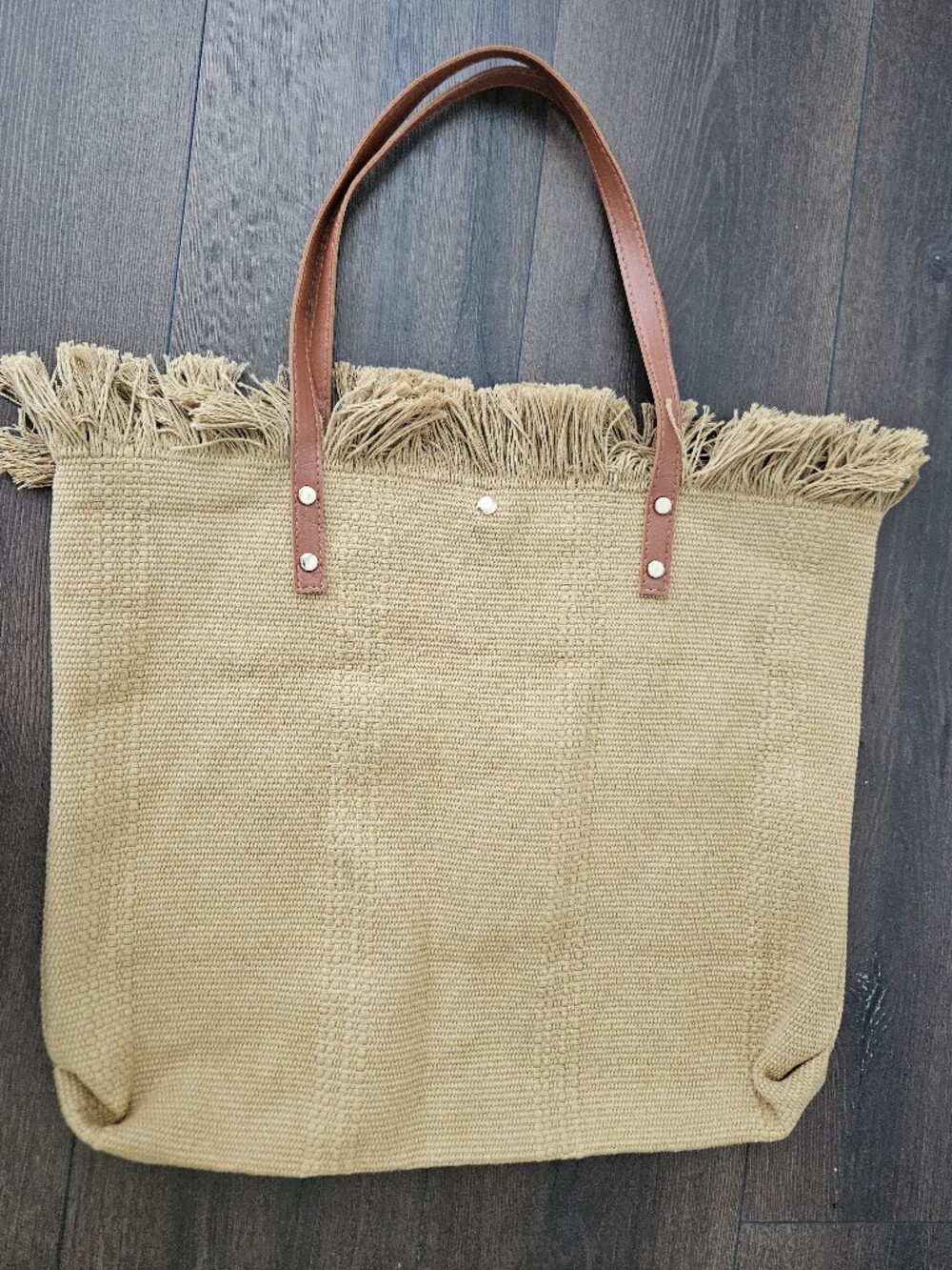 NWOT Summer Vibes Woven Fringe Beach Tote Straw Look Canvas Shoulder Bag | Boho - Picture 6 of 8